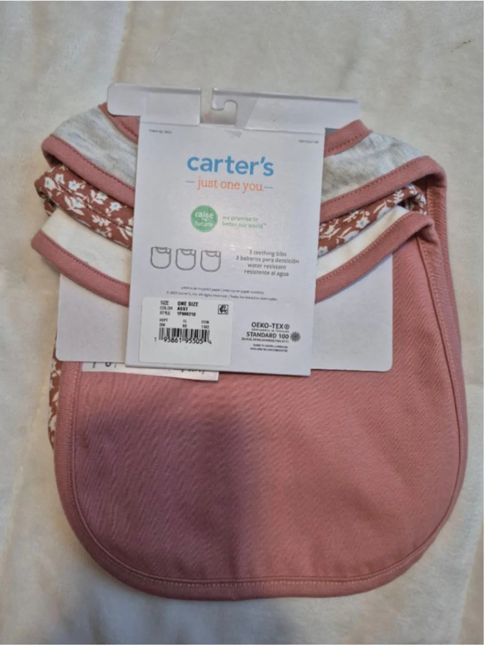 Baby Carter's One Size Pink & White Bibs 3-Pack